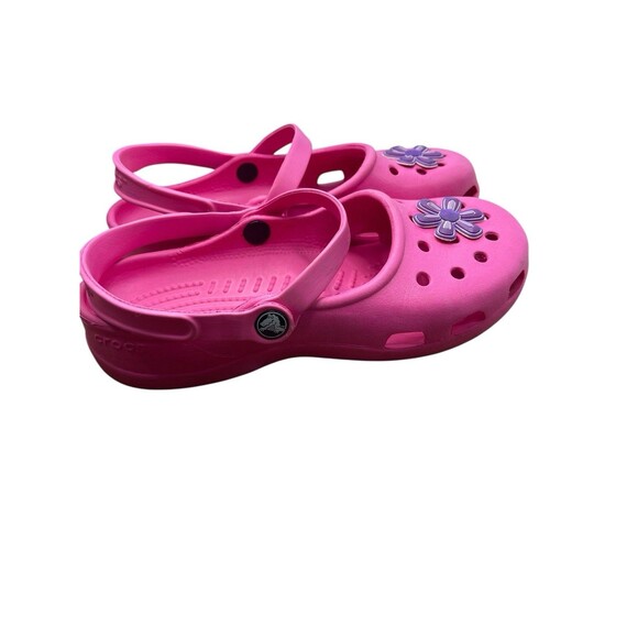 Crocs Mary Jane Slip On Pink Clog With Purple Flower Size 8 Women’s BoxDV - Picture 1 of 9